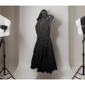 Calvin Klein Stunning High Collar V-neck Black Dress